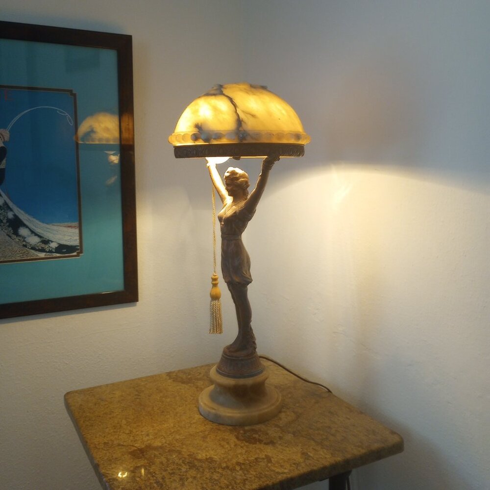 Antique victorian onyx deco girl lamp - Picture 2 of 6